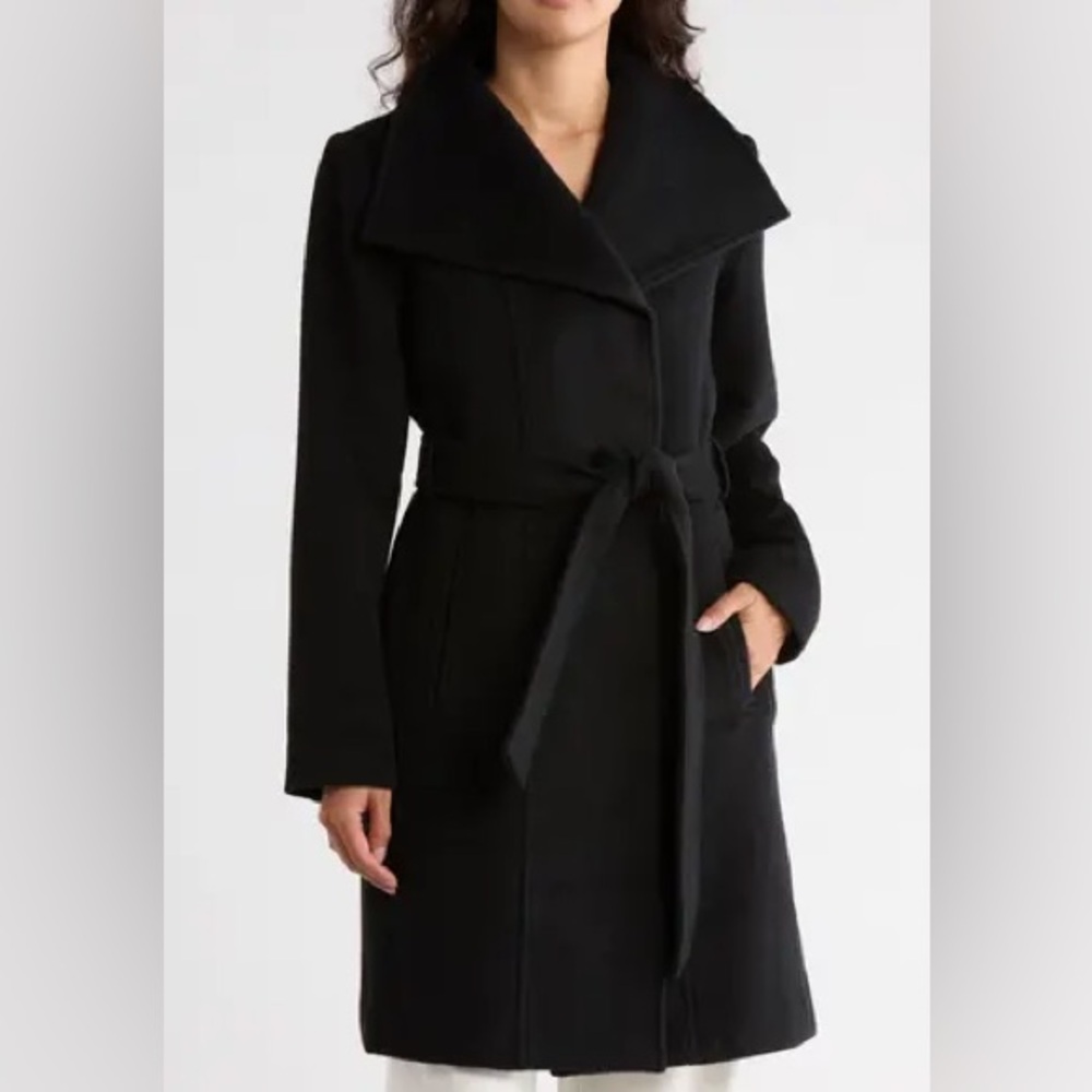 Calvin Klein Wool Black Belted Coat